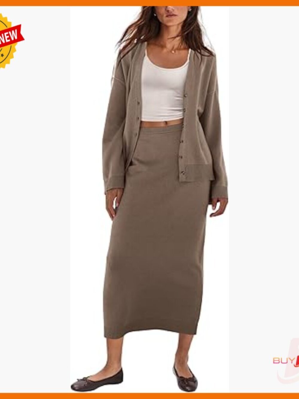 Large 2-Piece Sweater Skirt Set, V-Neck Cardigan, Maxi Skirt, Fall Lounge